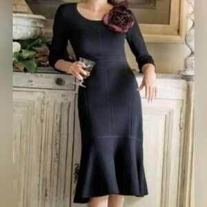 Soft Surroundings Raffinato Peplum Sweater Dress size XS Black Midi Career Work